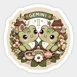 Gemini Zodiac Cottagecore Frogs Birthday Astrology Sticker